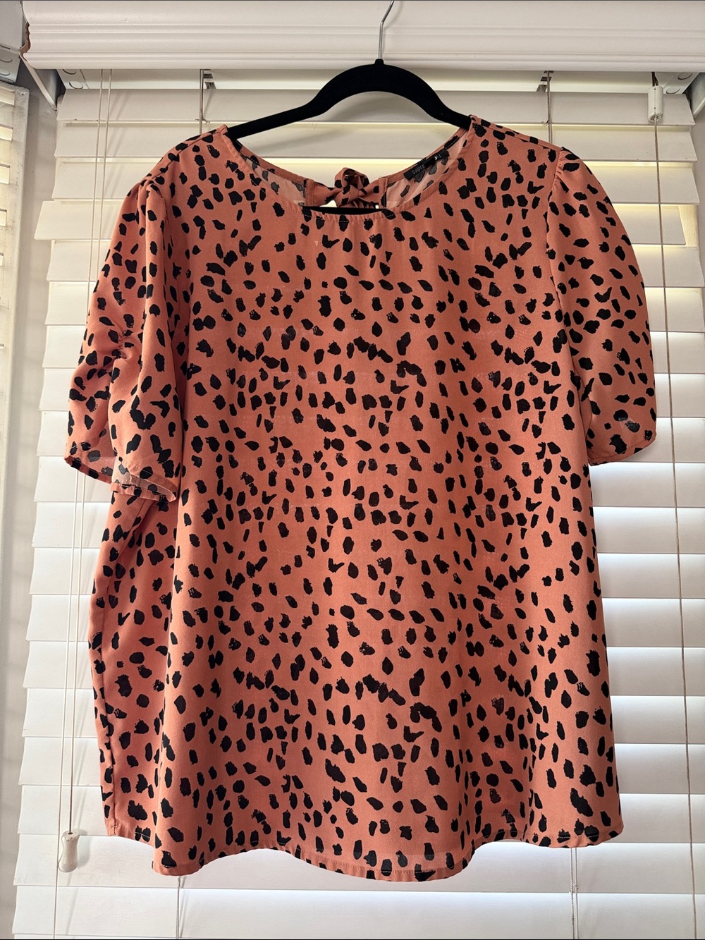 Papermoon Coral Pink and Black Dotted Short Sleeve Top